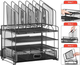 Marbrasse Mesh Desk Organizer with Drawer, 4-Tier File Holder