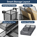 WEEUSE Mesh Desk Organizer with Drawer & 2 Pen Holders, Black