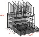 Marbrasse Mesh Desk Organizer with Drawer, 4-Tier File Holder
