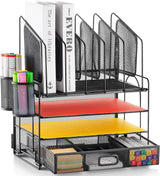 Marbrasse Mesh Desk Organizer with Drawer, 4-Tier File Holder