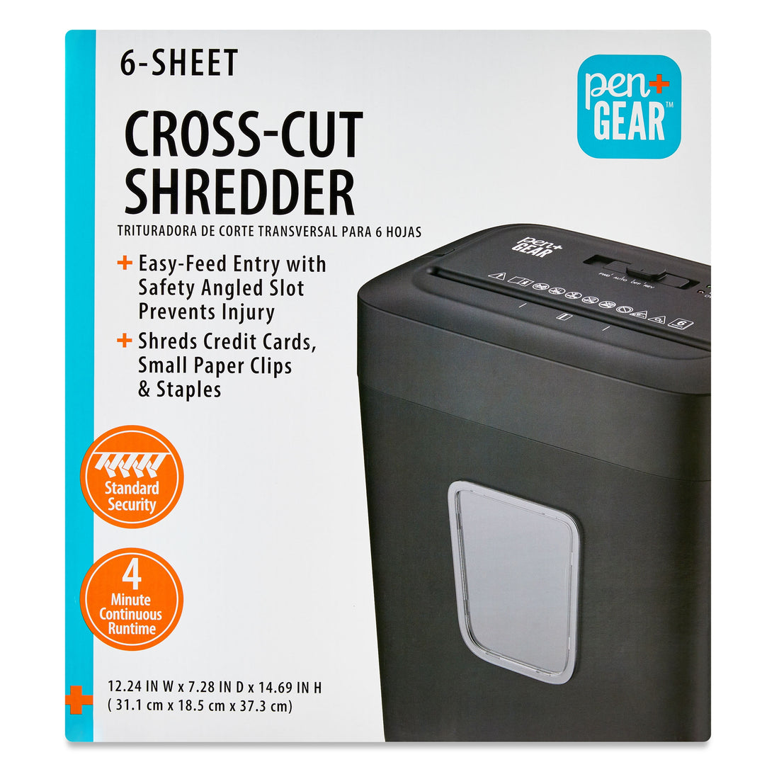 Pen+Gear 6-Sheet Cross-Cut Paper & Credit Card Shredder, 3.7-Gallon