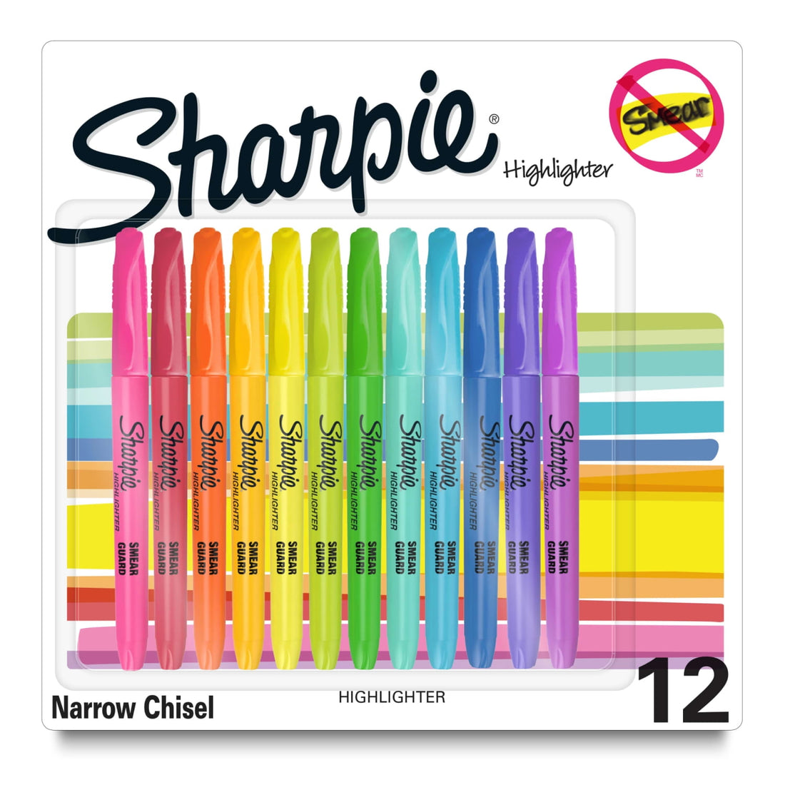 Sharpie Pocket Highlighters, Chisel Tip, Assorted Colors, 12-Count