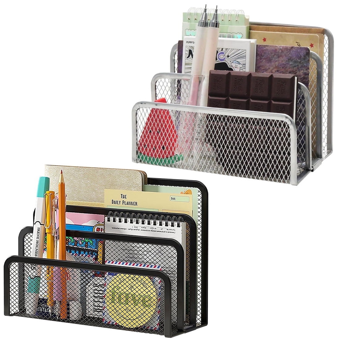 Metal Mesh Letter & File Holder / Mail Sorter, 2-Pack, Black